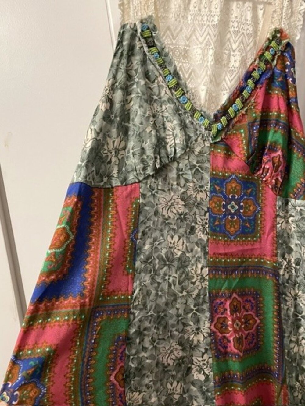 Natural Life Amina Maxi Dress Patchwork Boho Beaded Small - Picture 9 of 16